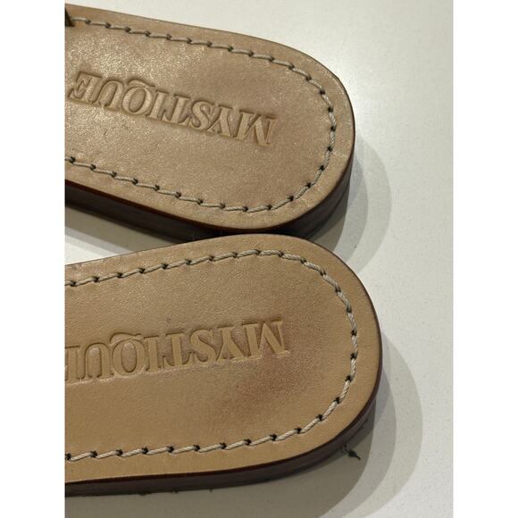 Mystique Tokyo Gladiator Pom Pom Rhinestone Roman Slides Leather 37 7 - Picture 6 of 8